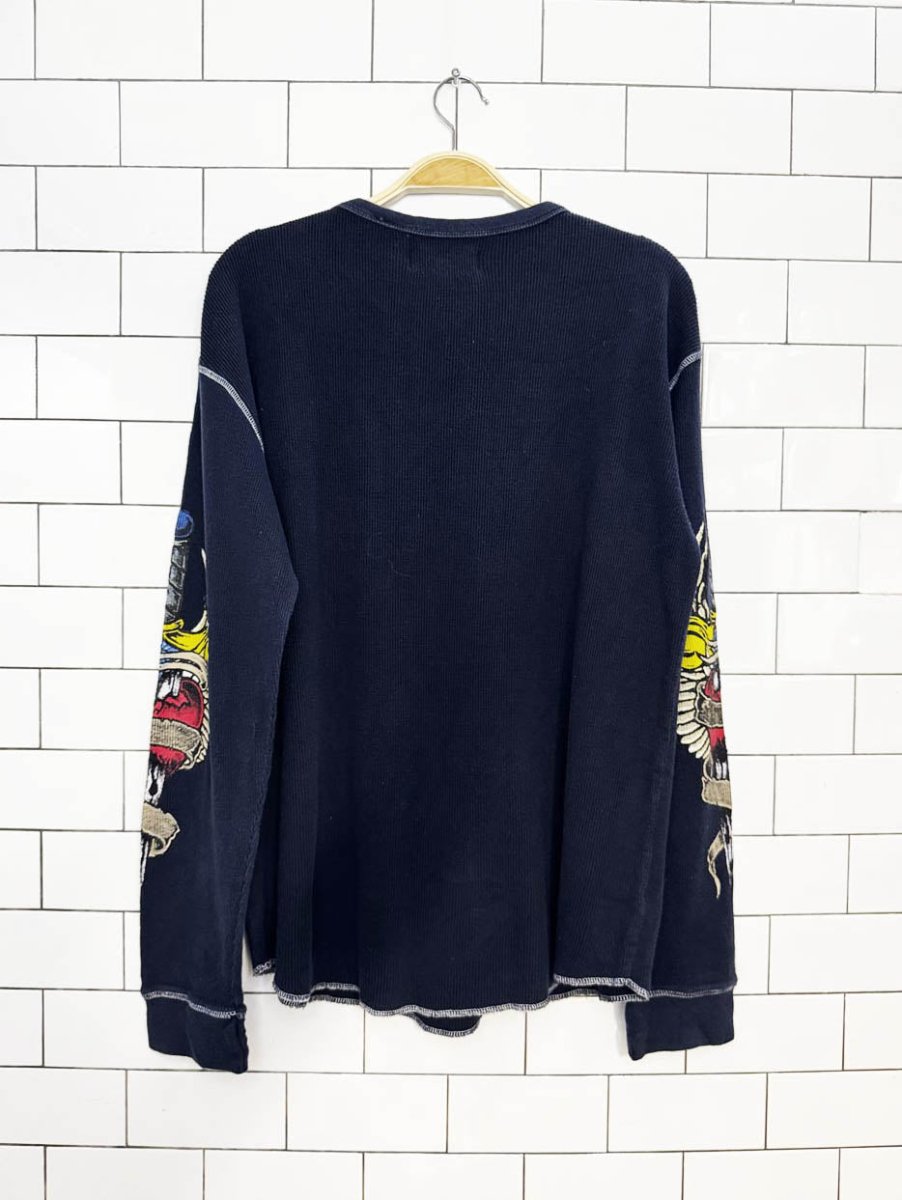 y2k sapphire lounge chopper culture waffle long sleeve top - good market thrift store