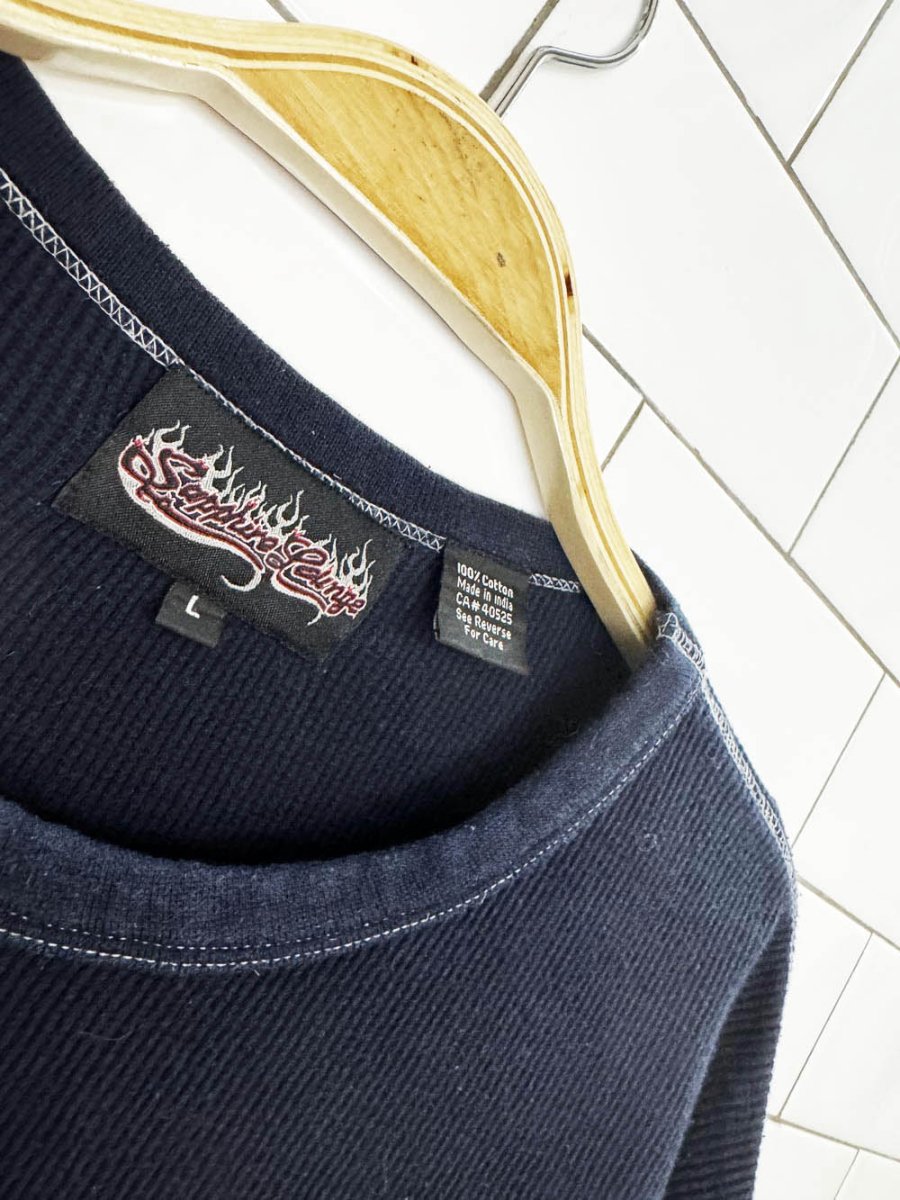 y2k sapphire lounge chopper culture waffle long sleeve top - good market thrift store