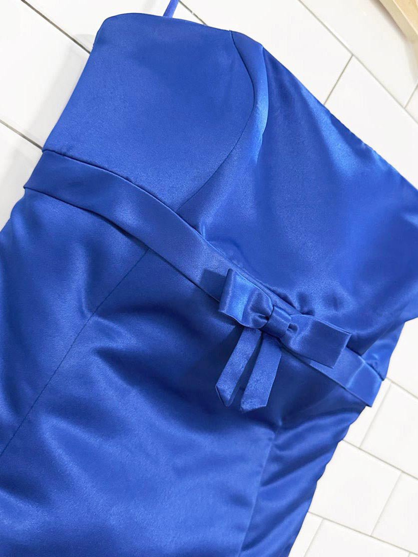 y2k satin bow detail strapless formal maxi dress - good market thrift store