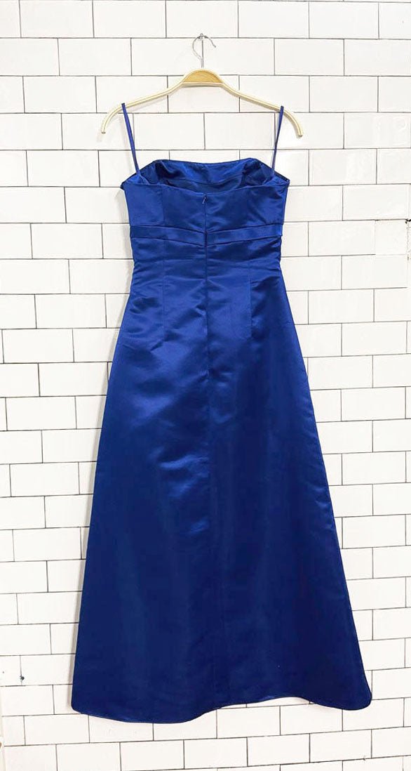 y2k satin bow detail strapless formal maxi dress - good market thrift store