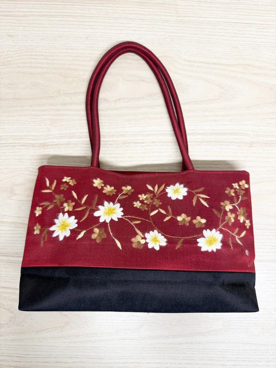 y2k satin floral embroidered hand bag - good market thrift store