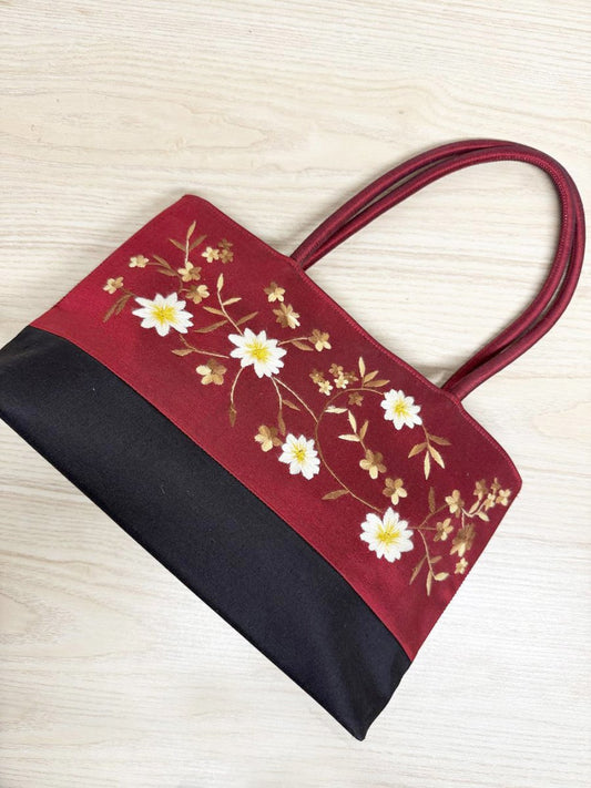 y2k satin floral embroidered hand bag - good market thrift store