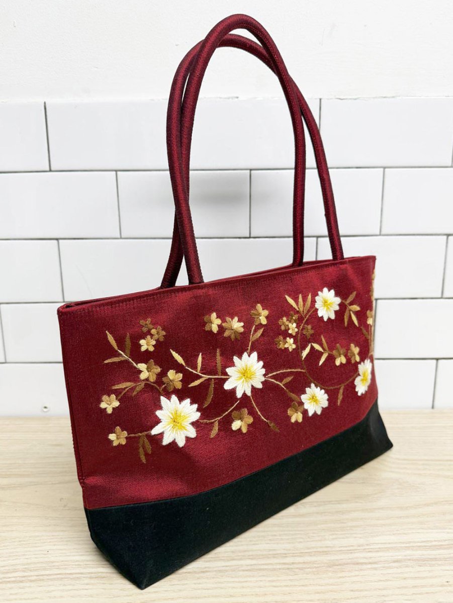 y2k satin floral embroidered hand bag - good market thrift store