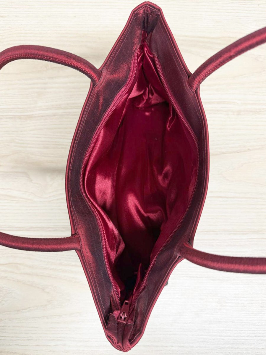 y2k satin floral embroidered hand bag - good market thrift store