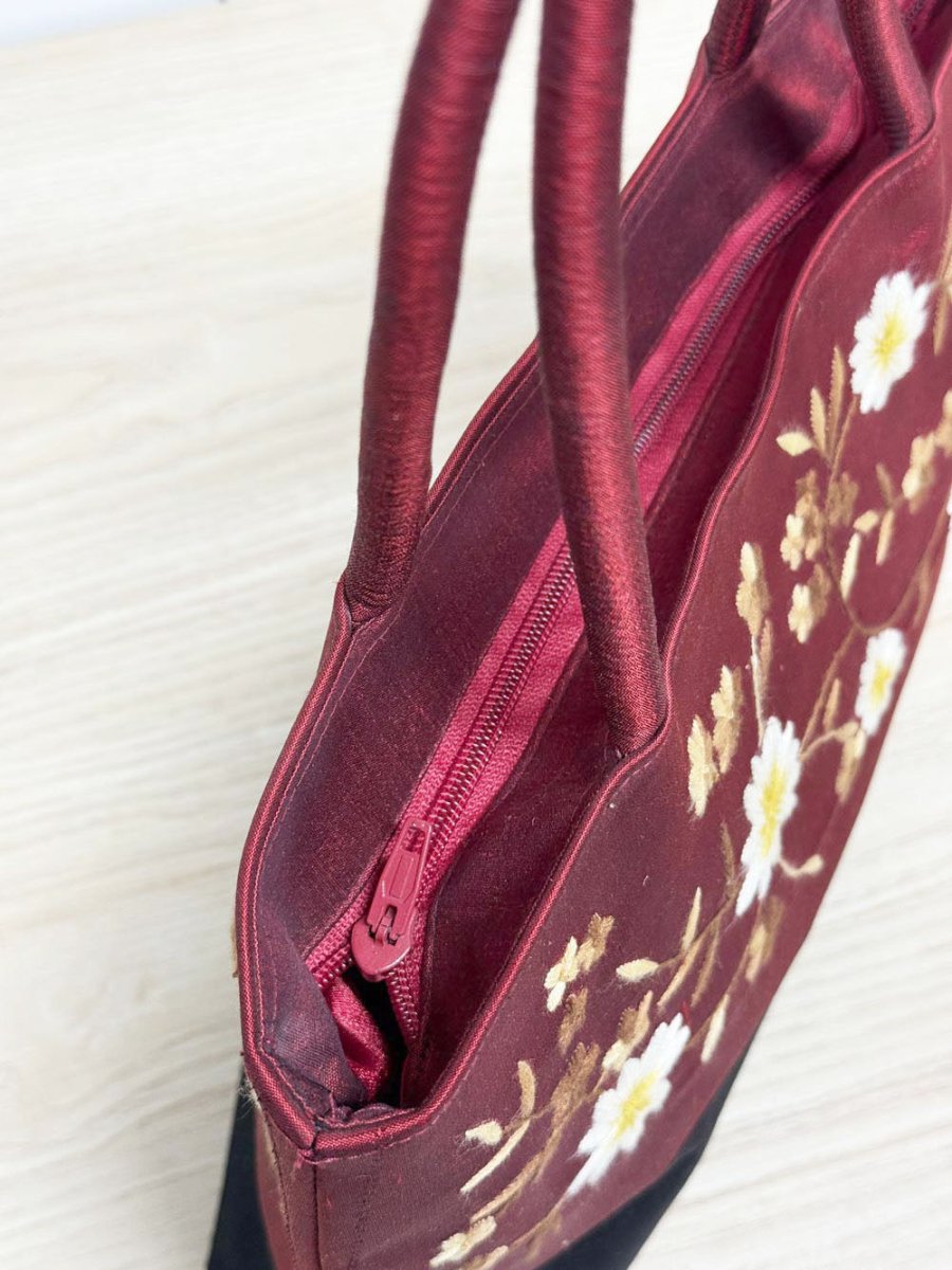 y2k satin floral embroidered hand bag - good market thrift store