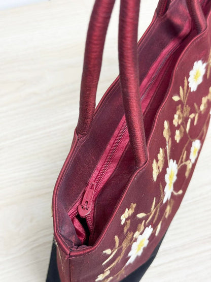 y2k satin floral embroidered hand bag - good market thrift store