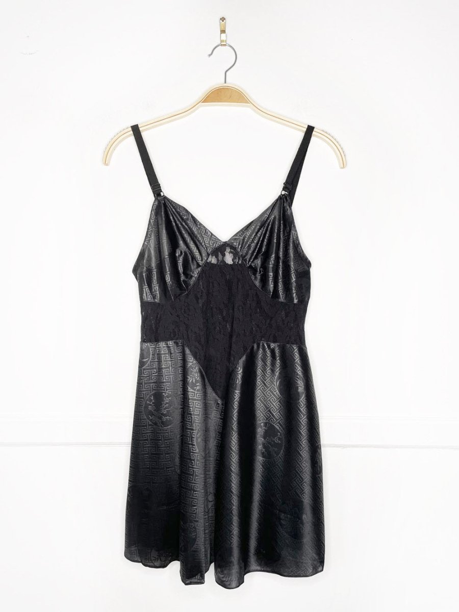 y2k satin lace trim mini slip dress - good market thrift store