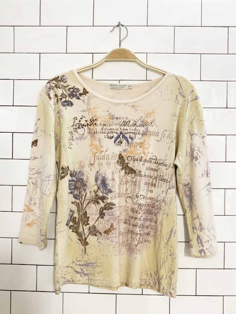 y2k seg'ments classic butterfly graphic 3/4 sleeve top - good market thrift store