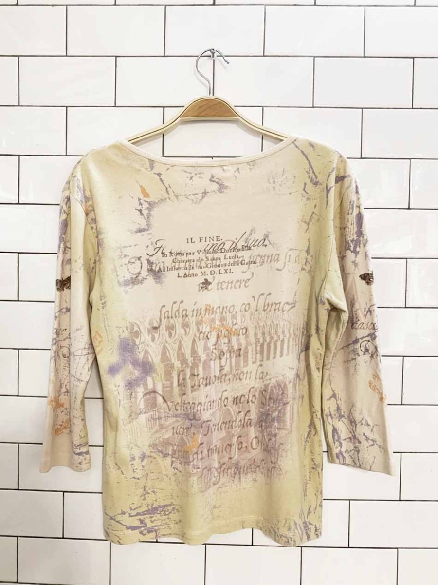 y2k seg'ments classic butterfly graphic 3/4 sleeve top - good market thrift store