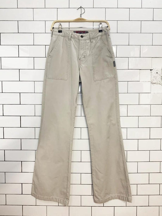 y2k silver soft deep pocket flare leg pants - good market thrift store