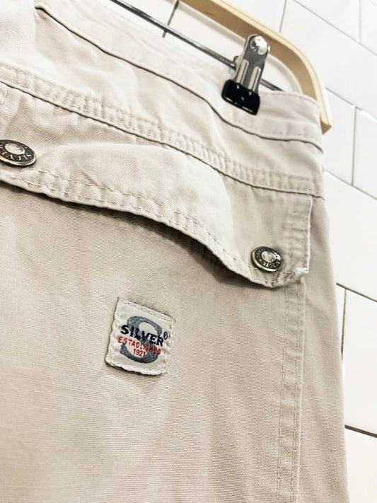 y2k silver soft deep pocket flare leg pants - good market thrift store