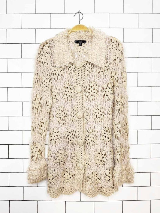 y2k sioni wool-blend crochet flower loose knit cardigan - good market thrift store