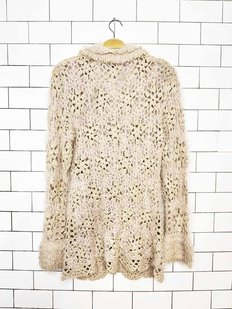 y2k sioni wool-blend crochet flower loose knit cardigan - good market thrift store