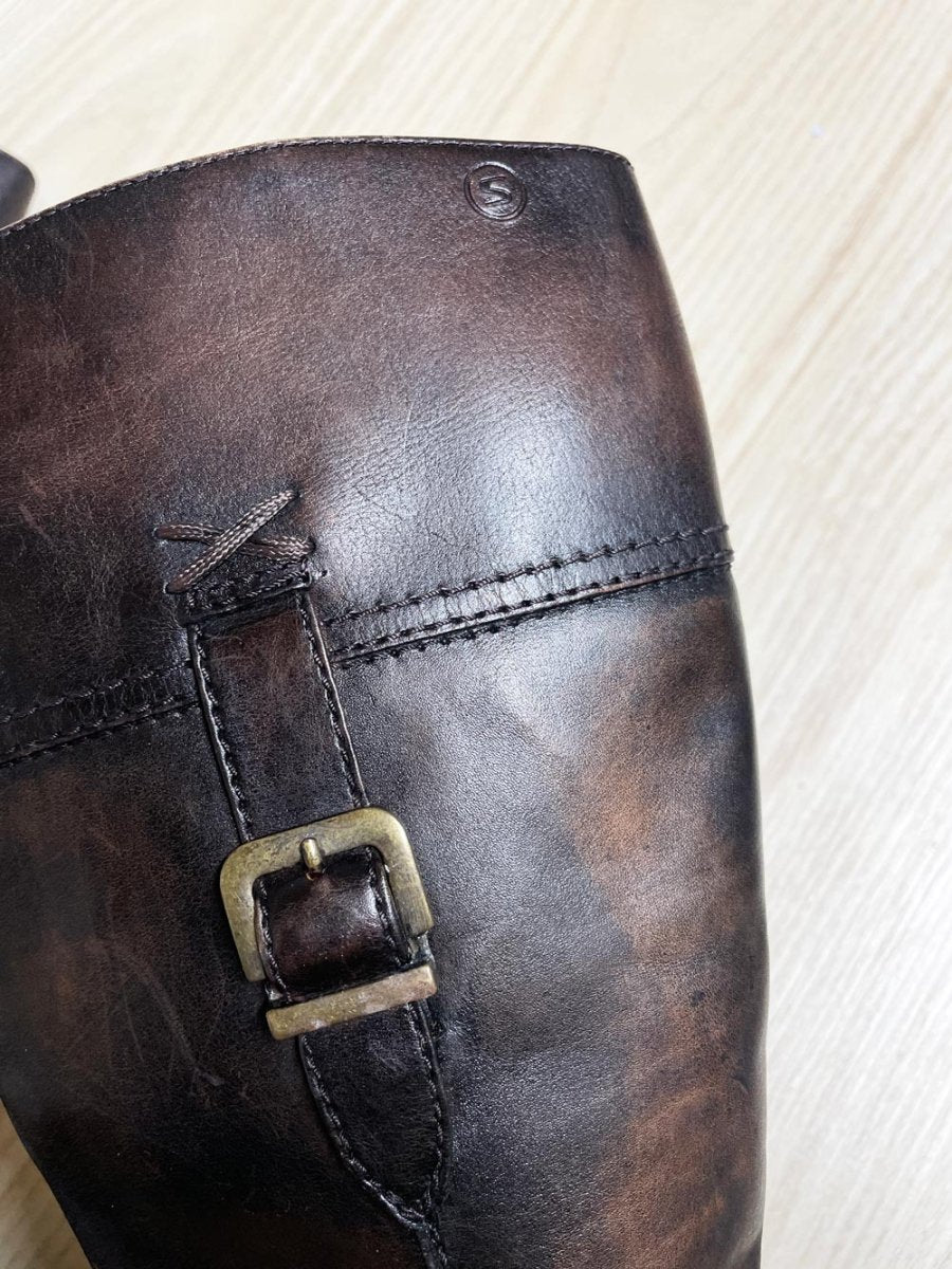 y2k spring leather square tow low heel tall boots - good market thrift store