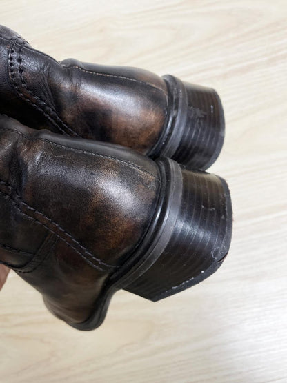 y2k spring leather square tow low heel tall boots - good market thrift store