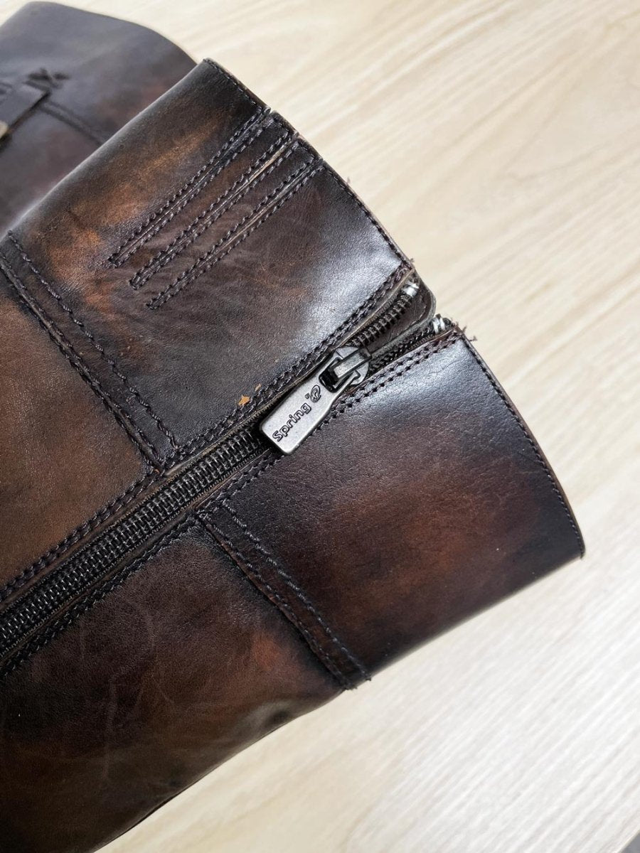 y2k spring leather square tow low heel tall boots - good market thrift store