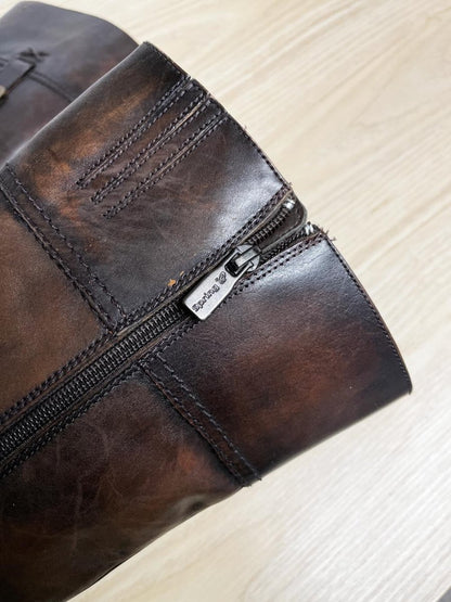 y2k spring leather square tow low heel tall boots - good market thrift store