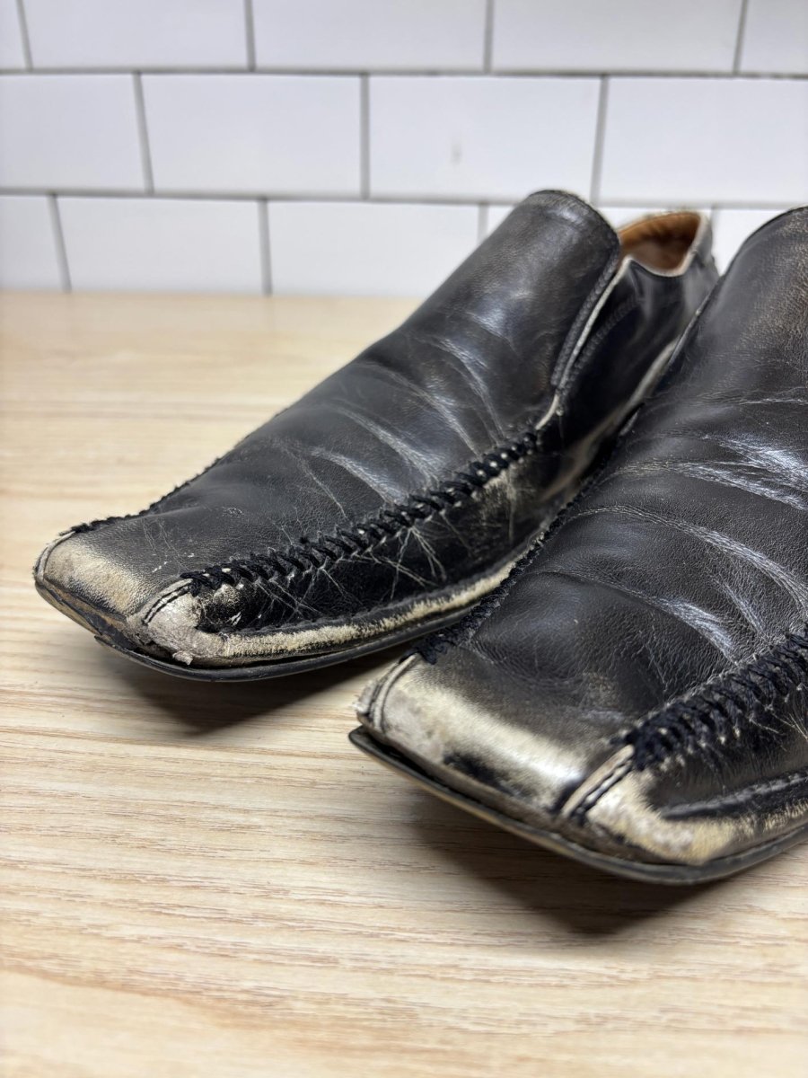 y2k steve madden leather square toe slip on shoes - good market thrift store