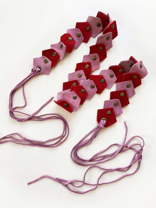 y2k suede patchwork studded tie belt - good market thrift store