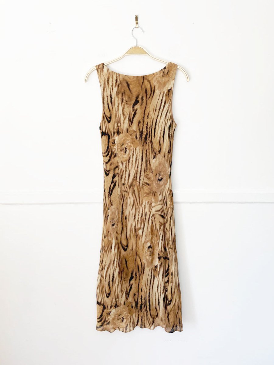 y2k suzanne tiger floral asymmetrical tie up midi dress | made in canada - good market thrift store