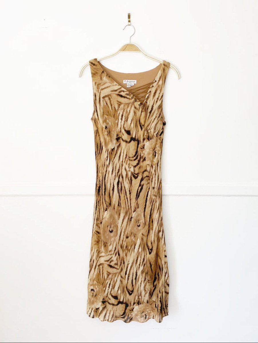 y2k suzanne tiger floral asymmetrical tie up midi dress | made in canada - good market thrift store