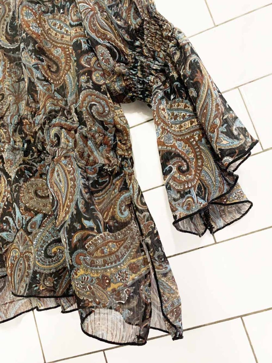 y2k suzy shier leather lace up boho sheer paisley top - good market thrift store