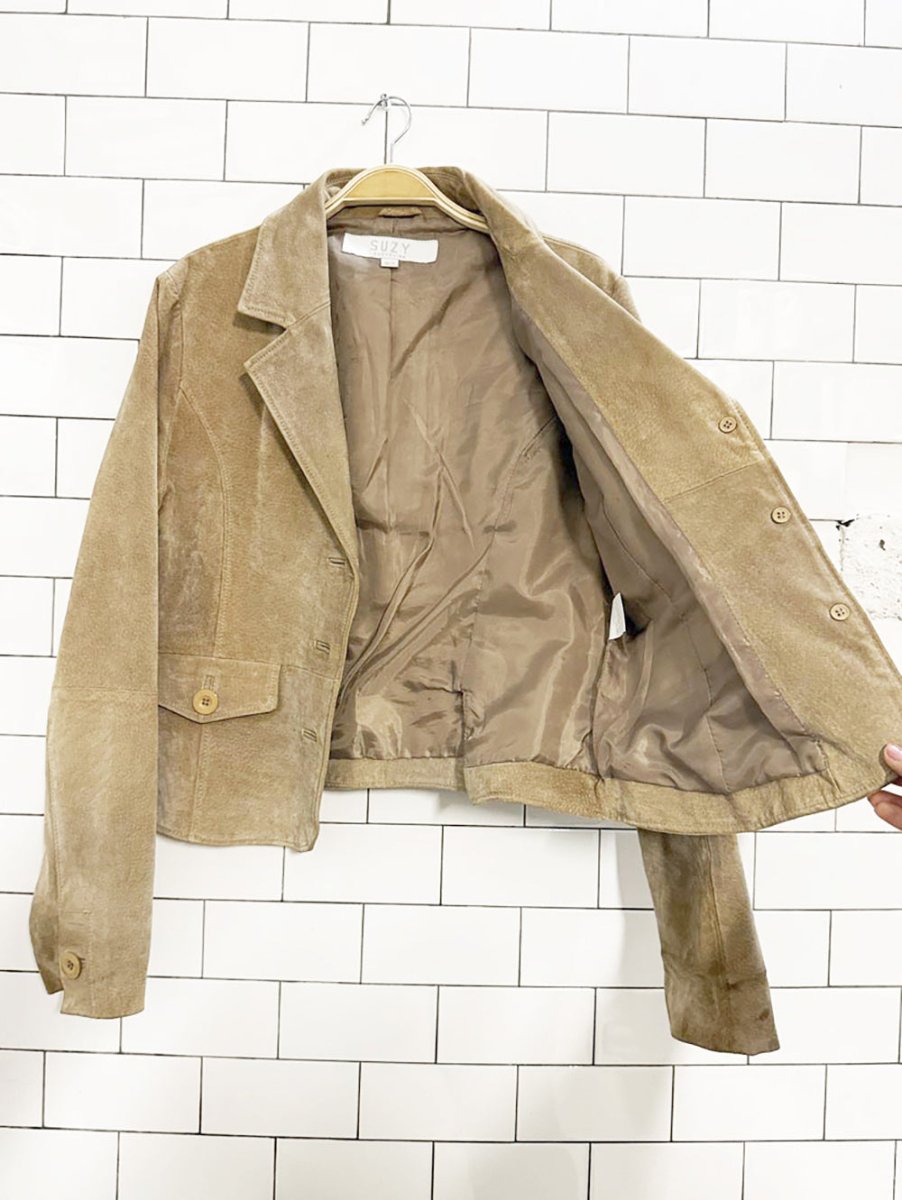 y2k suzy shier suede leather blazer jacket - good market thrift store