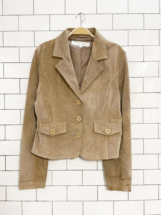 y2k suzy shier suede leather blazer jacket - good market thrift store