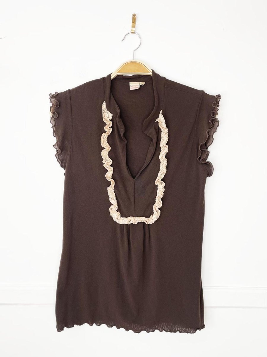 y2k sweet pea curly hem nylon ruffled top | made in USA - good market thrift store