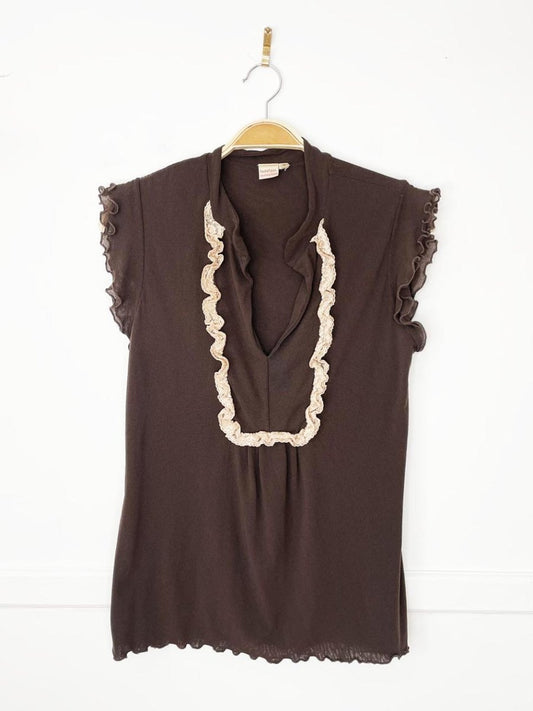 y2k sweet pea curly hem nylon ruffled top | made in USA - good market thrift store