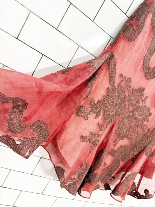 y2k tibi linen - blend dragon floral tulip hem skirt - good market thrift store