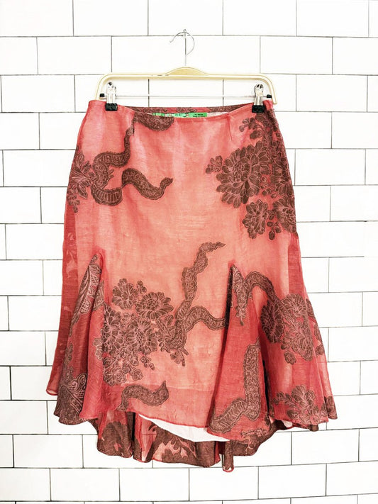 y2k tibi linen - blend dragon floral tulip hem skirt - good market thrift store