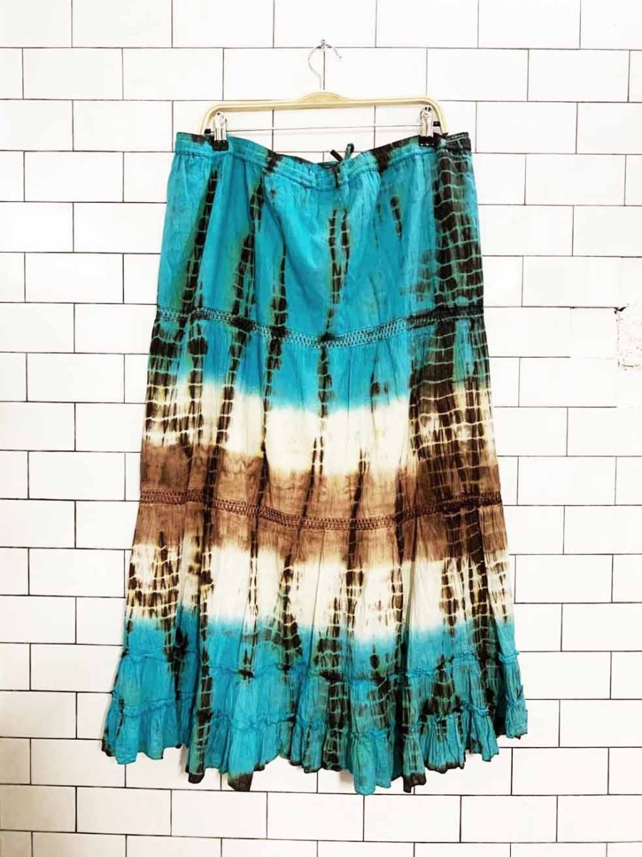 y2k todays designer tie dye tiered midi skirt | made in india - good market thrift store