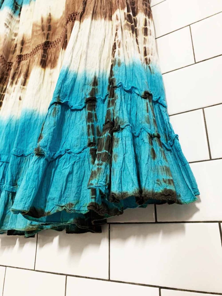 y2k todays designer tie dye tiered midi skirt | made in india - good market thrift store