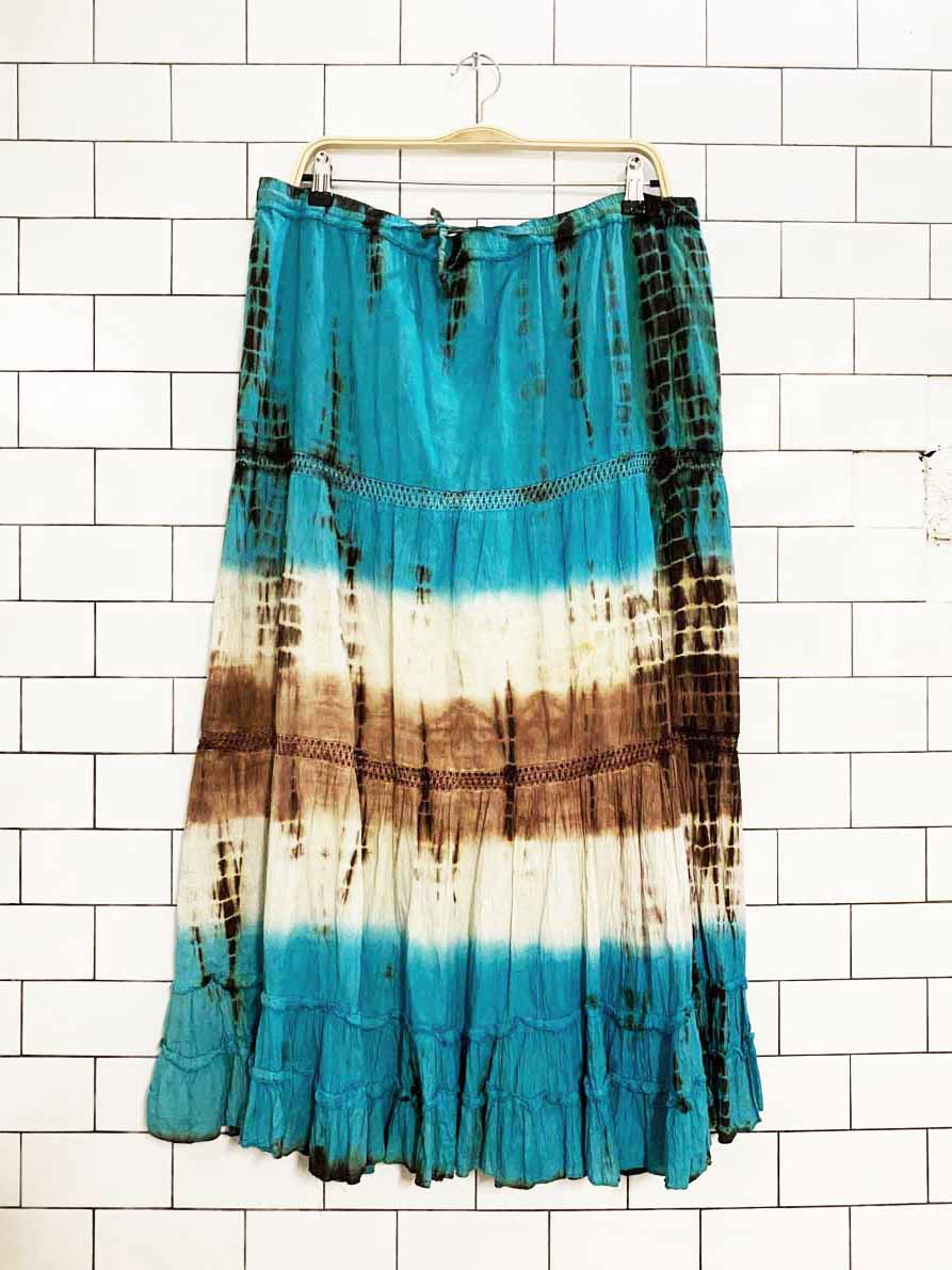 y2k todays designer tie dye tiered midi skirt | made in india - good market thrift store