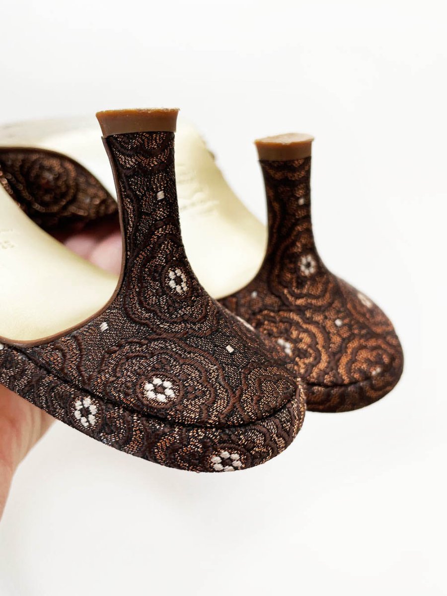 y2k town shoes boho beaded heeled leather mules - good market thrift store