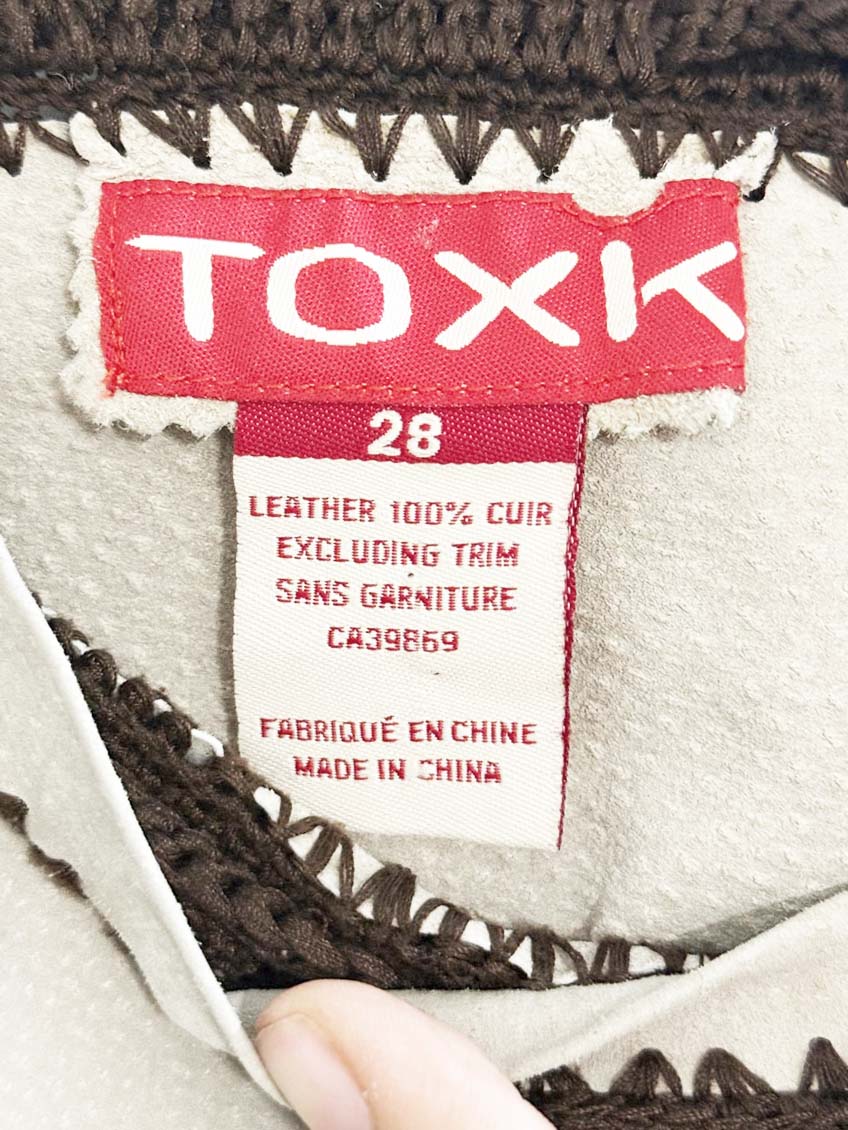 y2k toxk crochet trim suede low rise western leather pants - good market thrift store