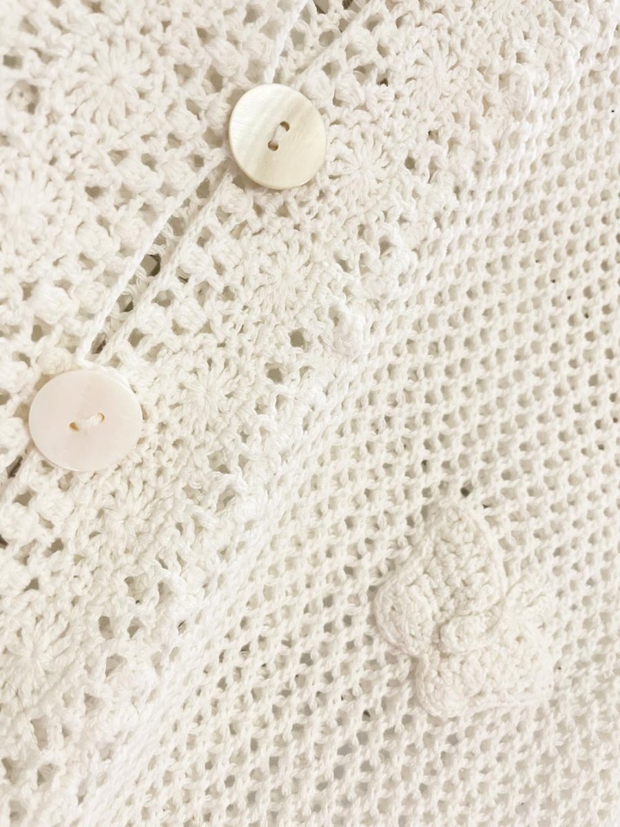 y2k tradition butterfly crochet knit short sleeve cardigan top - good market thrift store
