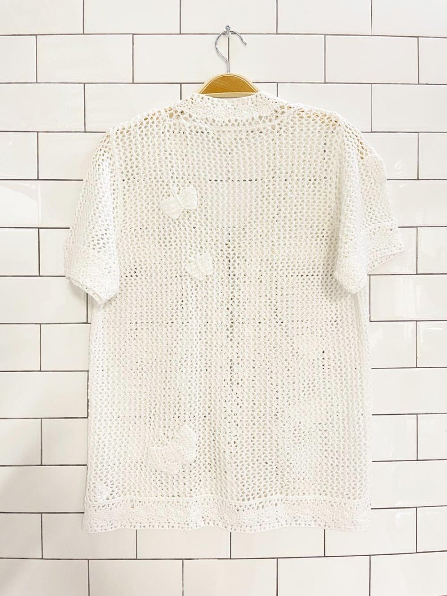 y2k tradition butterfly crochet knit short sleeve cardigan top - good market thrift store