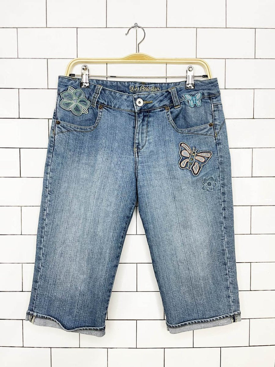 y2k us polo assn butterfly flower patchwork denim capri - good market thrift store