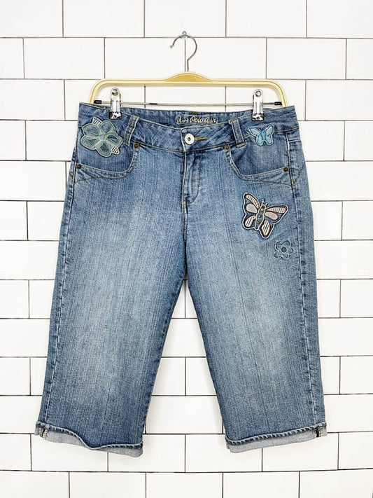 y2k us polo assn butterfly flower patchwork denim capri - good market thrift store