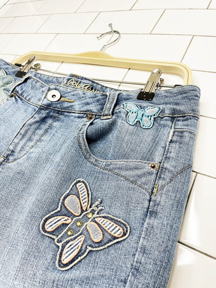 y2k us polo assn butterfly flower patchwork denim capri - good market thrift store