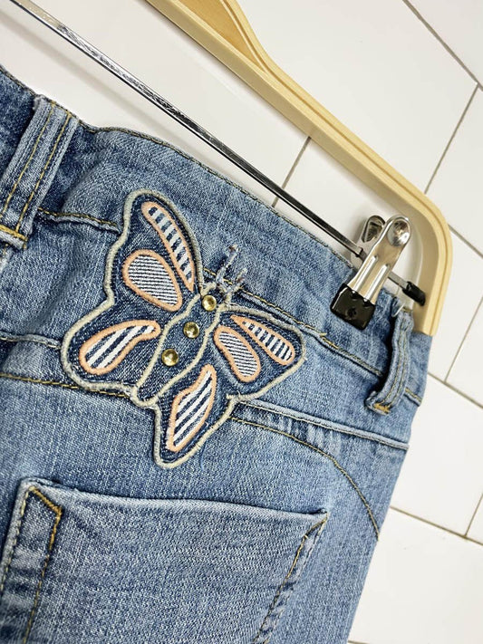 y2k us polo assn butterfly flower patchwork denim capri - good market thrift store