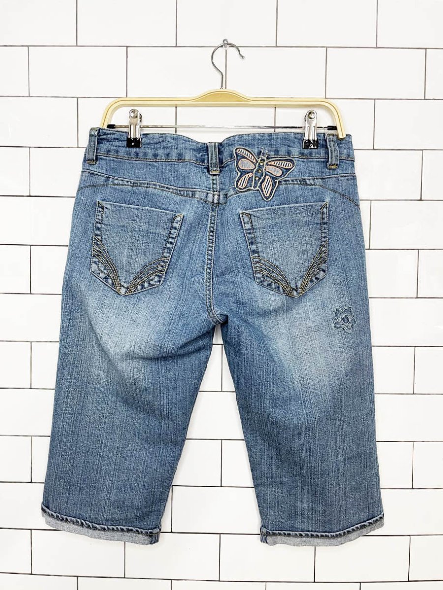 y2k us polo assn butterfly flower patchwork denim capri - good market thrift store