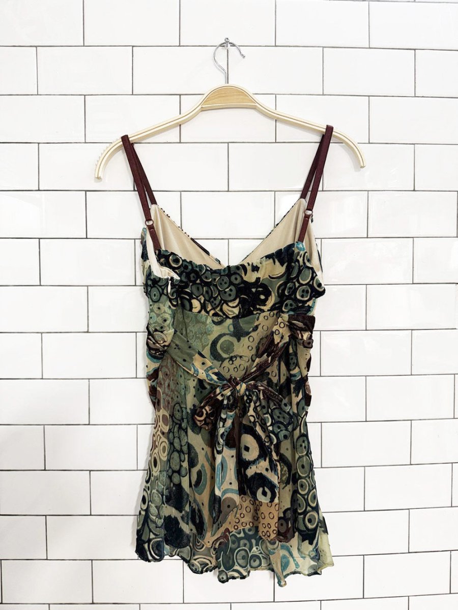 y2k windsor velvet burnout sheer flowy back tie tank top - good market thrift store