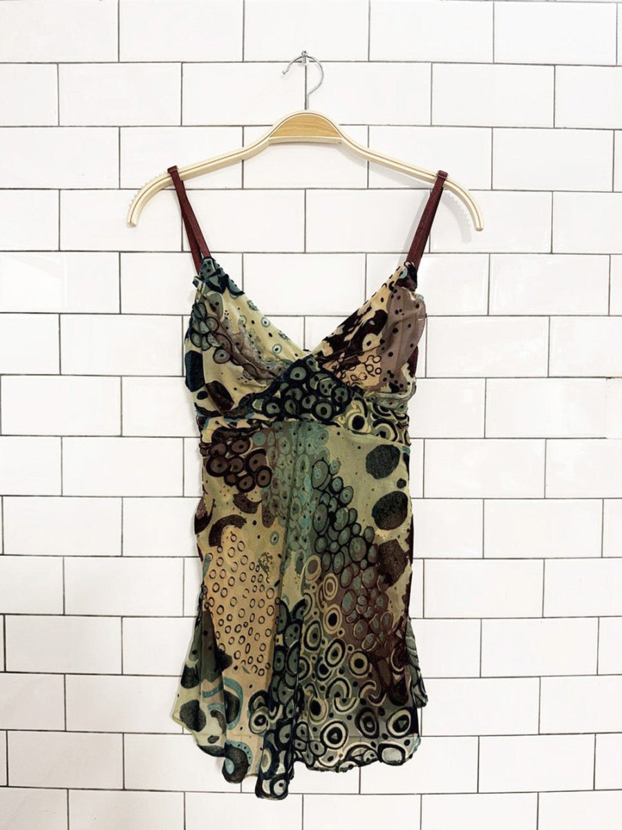 y2k windsor velvet burnout sheer flowy back tie tank top - good market thrift store