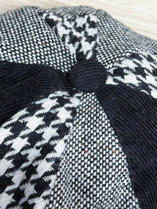 y2k wool - blend houndstooth patchwork newsboy cap - good market thrift store