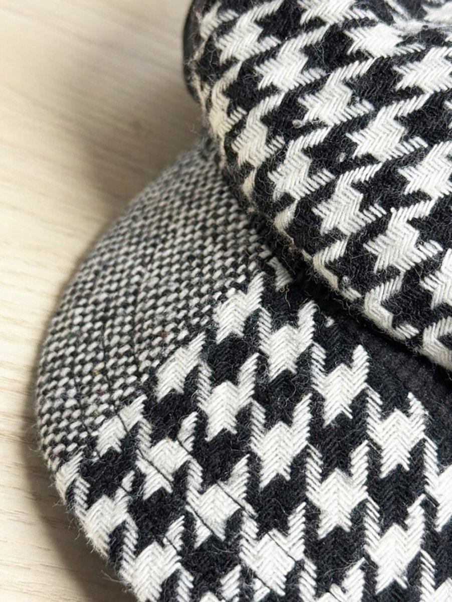 y2k wool - blend houndstooth patchwork newsboy cap - good market thrift store