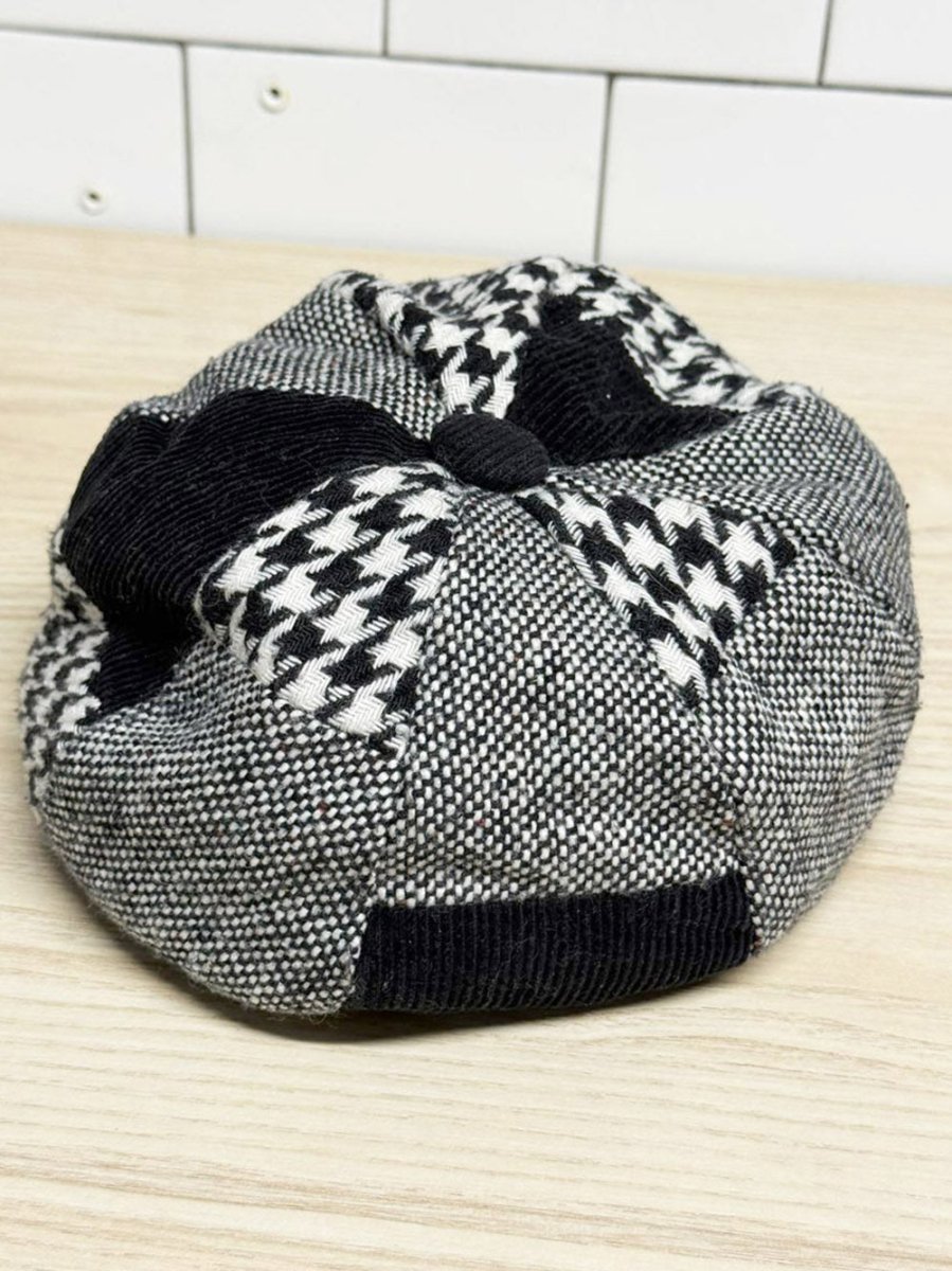y2k wool - blend houndstooth patchwork newsboy cap - good market thrift store