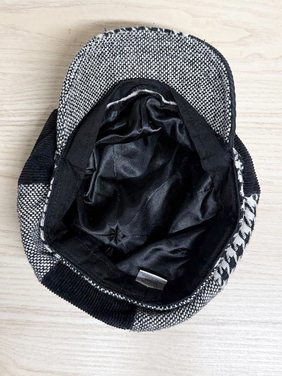 y2k wool - blend houndstooth patchwork newsboy cap - good market thrift store